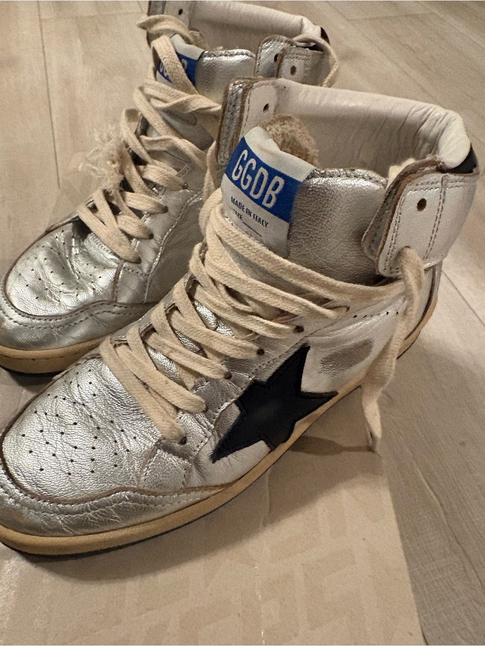 Golden Goose Silver and Black High-Top Sneakers